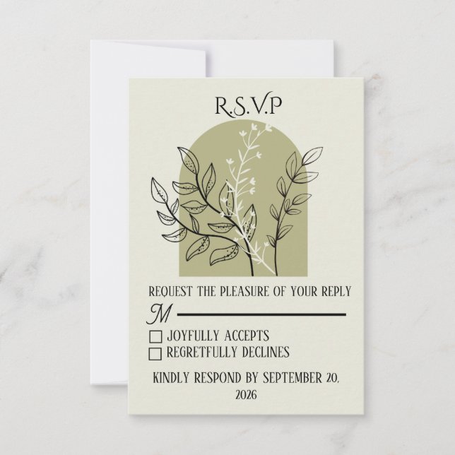 Sage Green Arch RSVP Card OSA Kort (Framsida)