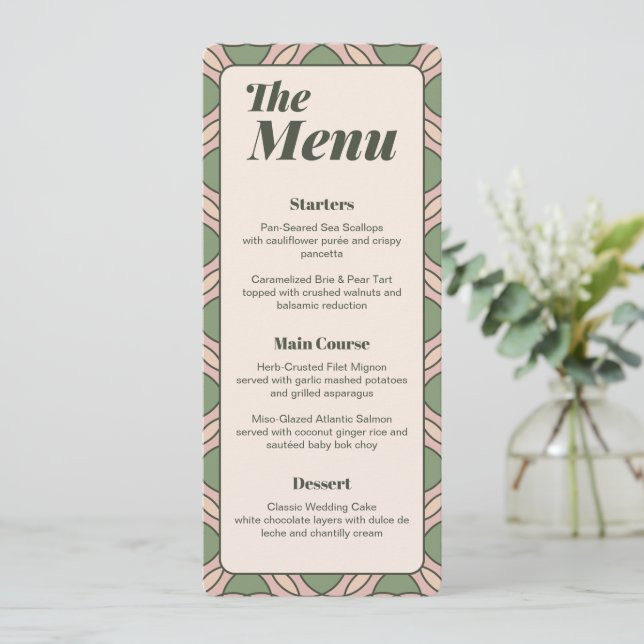 Sage Green Art Deco Wedding Menu Card Meny (Stående Fram)