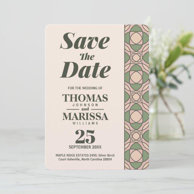 Sage Green Art Deco Wedding Save the Date Card (Stående Fram)