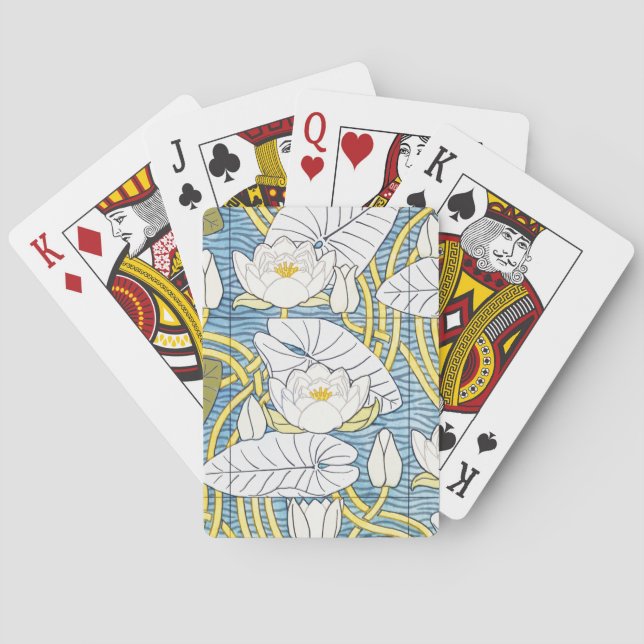 Sage Green Art Nouveau Water Lily Pattern Casinokort (Baksidan)