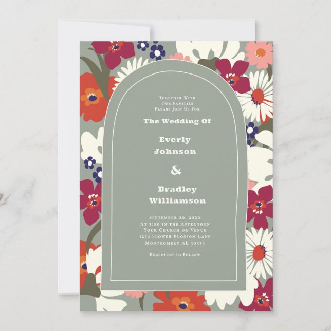 Sage Green Autumn Bold Boho Retro Wedding Inbjudningar (Framsida)