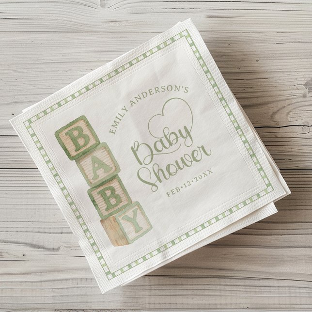 Sage Green Baby Blocks Baby Shower Napkins Pappersservett (Baby Shower Napkin)