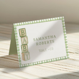 Sage Green Baby Blocks Editable Tent Cards Bordsnummer
