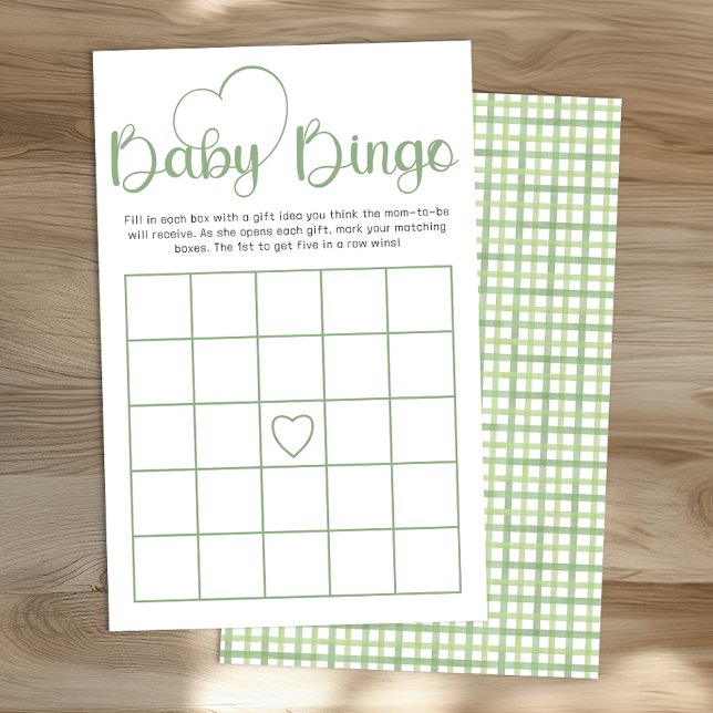 Sage Green Baby Shower Bingo Game Card Flygblad (Baby Bingo Game Card)