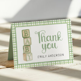 Sage Green Baby Shower Thank You Card | Blocks Tack Kort