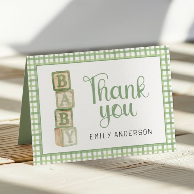 Sage Green Baby Shower Thank You Card | Blocks Tack Kort (Thank You Card)