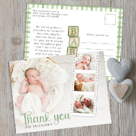 Sage Green Baby Shower Thank You Photo Card Vykort