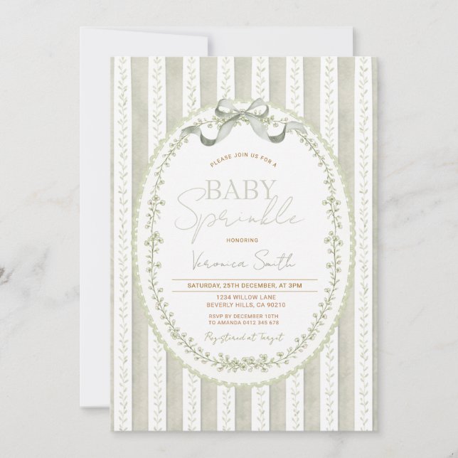 Sage Green Baby Sprinkle Invitation – Neutral Inbjudningar (Framsida)