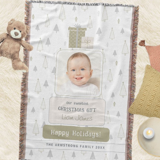 Sage Green Baby's 1:a Jul Foto Filt (Sage Green Baby's 1st Photo Christmas Throw Blanket ©Susanne Sachers - Sunny Mind 🌞)