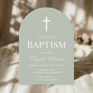 Sage Green Baptism Arch Minimalist Christening Inbjudningar