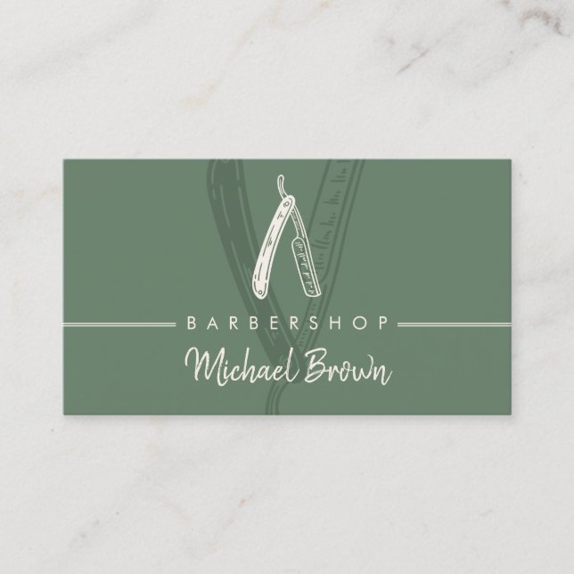 Sage Green Barberare Design Rakhyvel Master Hår Visitkort (Framsida)