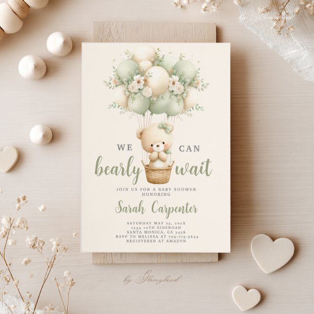 Sage Green Bear Baby Shower Boy Invitation Inbjudningar (Skapare uppladdad)