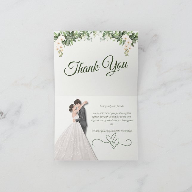 Sage Green & Beige Botanical Floral Wedding Thank  Tack Kort (Inuti)