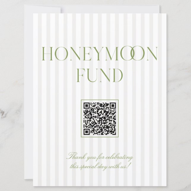 Sage Green & Beige Honeymoon Fund QR Code Sign (Framsida)