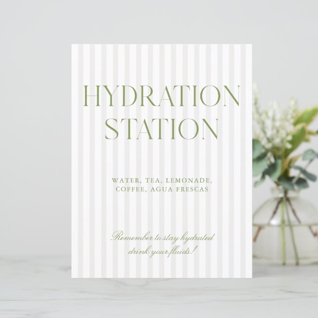Sage Green & Beige Stripe Hydration Station Sign (Stående Fram)