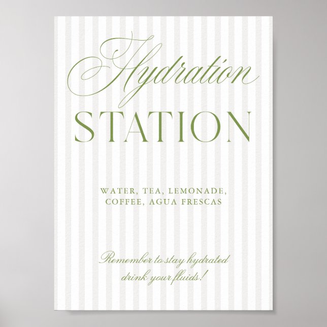 Sage Green & Beige Wedding Hydration Station Sign Poster (Framsidan)