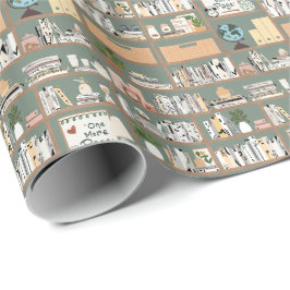 Sage Green Biblioteks Bokhylla Mönster Presentpapper