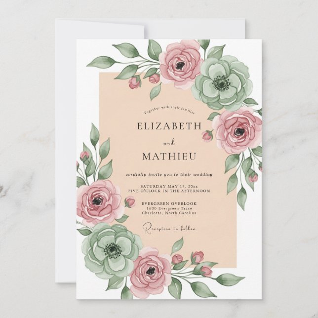 Sage Green Blissful Spring Wedding Inbjudningar (Framsida)