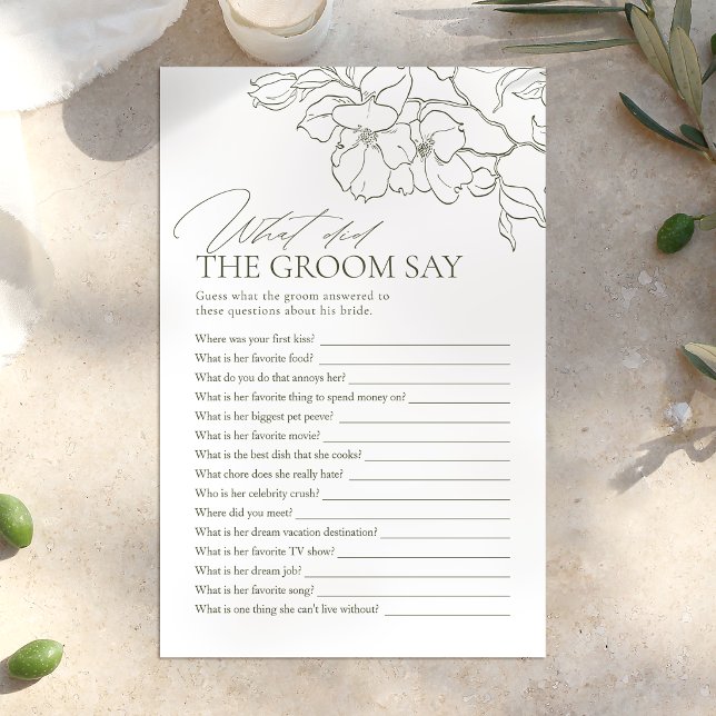 Sage Green blommig vad brudgummen sa spelet (Sage Green floral what did the groom say game)