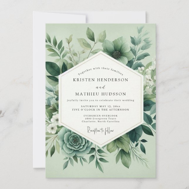 Sage Green Bloom Bröllop Inbjudningar (Framsida)