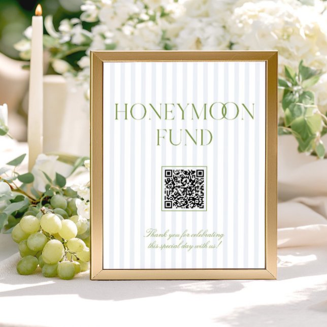 Sage Green & Blue Honeymoon Fund QR Code Sign (Skapare uppladdad)