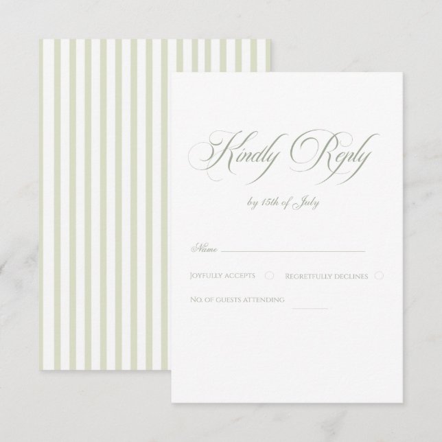 Sage Green & Blue Striped Elegant Classic Wedding  OSA Kort (Fram/baksida)