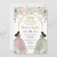 Sage Green Blush Blommig Brun Tvilling Quinceañera