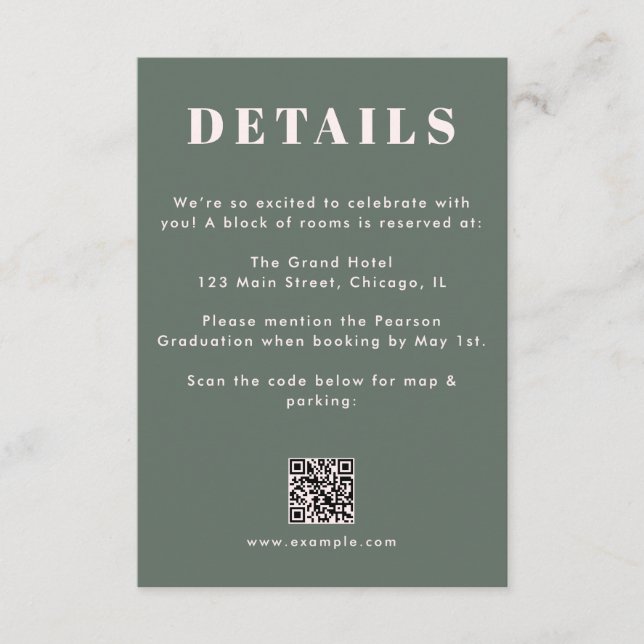 Sage Green Blush Pink Graduation QR Code Details Tilläggskort (Framsida)
