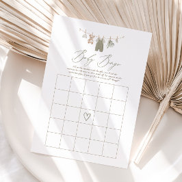 Sage Green Boho Baby Clothes Baby Shower Bingo Inbjudningar