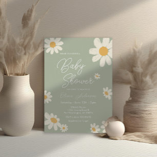 Sage Green Boho Daisy Flowers Baby Shower Inbjudningar
