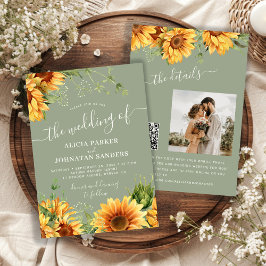 Sage green boho floral sunflower wedding inbjudningar