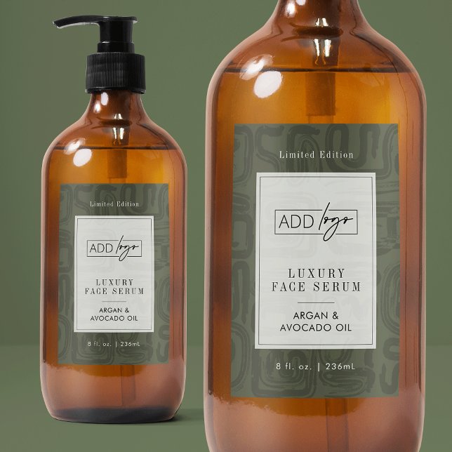 Sage Green Boho Pattern Waterproof Product Label Mat Etikett (modern abstract sage green cosmo bottle waterproof label with your logo and customizable colors)