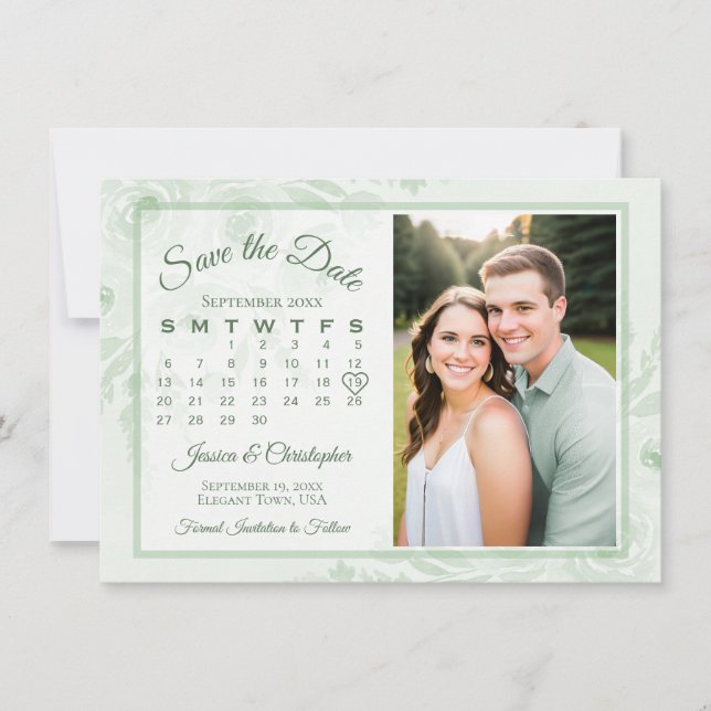 Sage Green Boho Peonies Calendar & Photo Wedding Spara Datumet (Framsida)