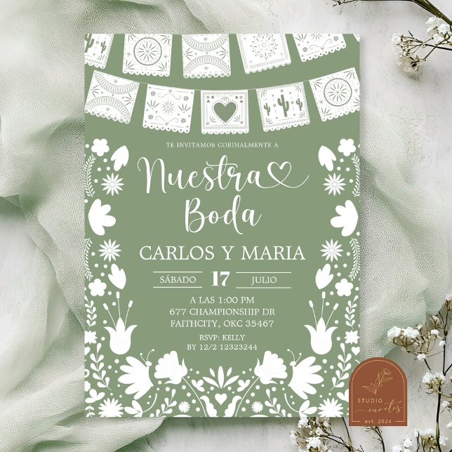 Sage Green Boho Talavera Mexican Nuestra Boda Inbjudningar (Skapare uppladdad)