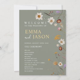 Sage Green Boho Vildblomma Bröllopsprogram Inbjudningar