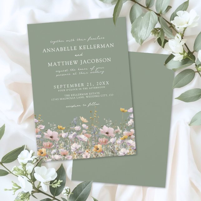 Sage Green Boho Wildflower Wedding Inbjudningar (Sage Green Boho Wildflower Wedding Invitation)