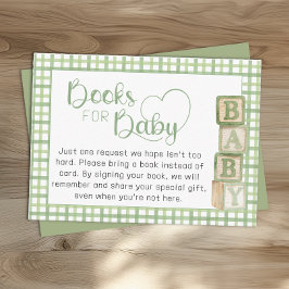 Sage Green Books for Baby Card Baby Shower Insert Tilläggskort