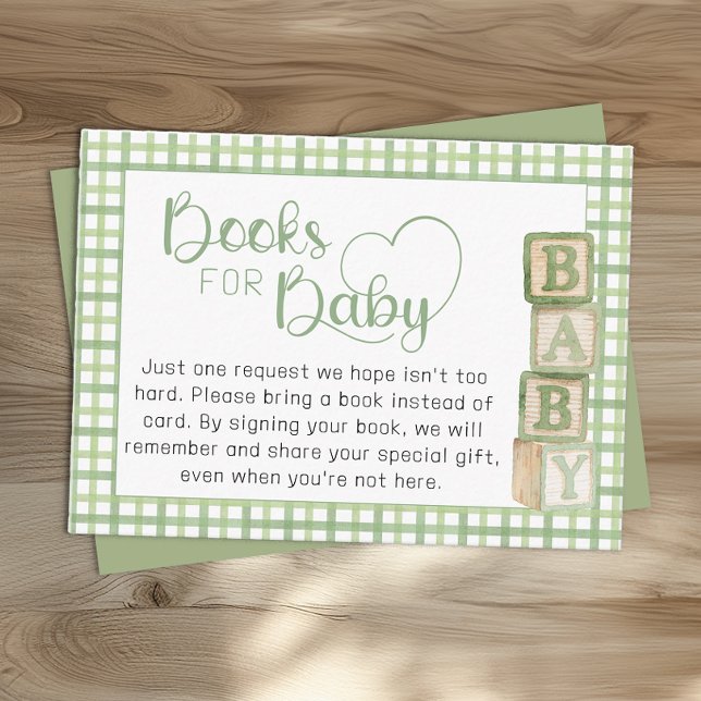 Sage Green Books for Baby Card Baby Shower Insert Tilläggskort (Books for Baby Card)