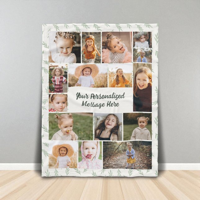 Sage Green Botanical 16 Photo Collage  Fleecefilt (Skapare uppladdad)