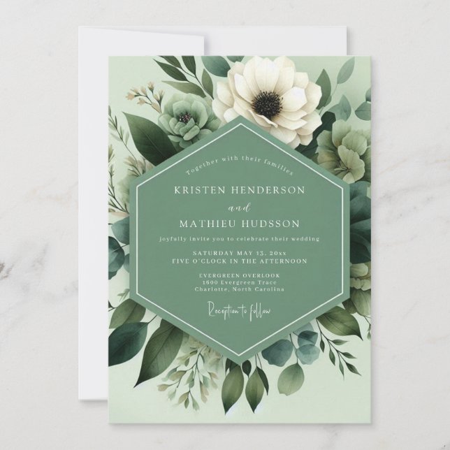 Sage Green Botanical Bloom Wedding Inbjudningar (Framsida)
