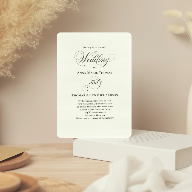 Sage Green Botanical Elegant Script Wedding Invite Inbjudningar (Elegant sage green script invitation with timeless minimalist layout.)
