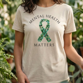 Sage Green Botanical Mental Health Matters Ribbon T Shirt