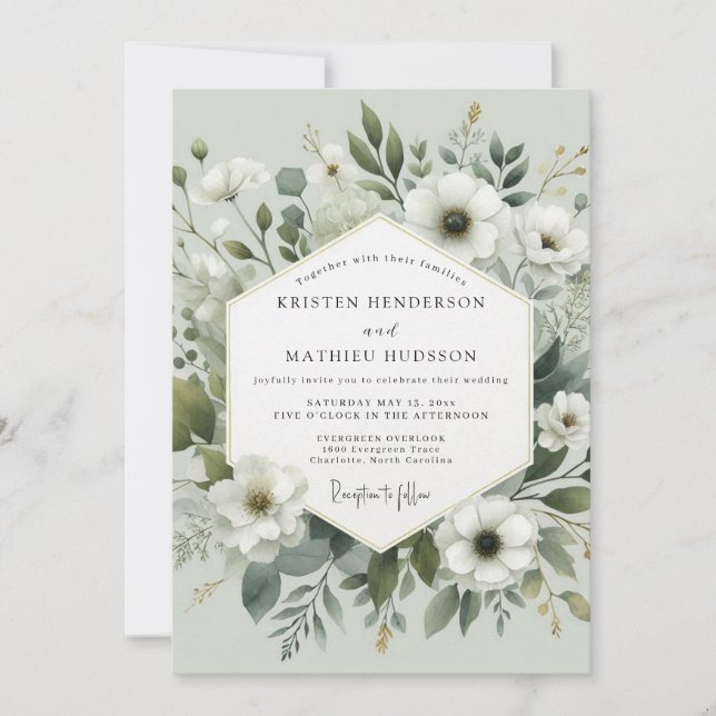 Sage Green Botanical Romance Wedding Inbjudningar (Framsida)