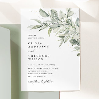 Sage Green Botanical Watercolor Elegant Wedding Inbjudningar