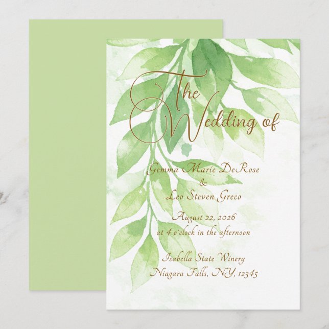 Sage Green Botanical Wedding Invitation Inbjudningar (Fram/baksida)
