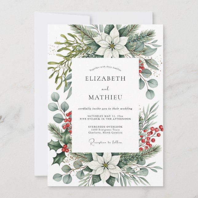Sage Green Bountiful Winter Wedding Inbjudningar (Framsida)