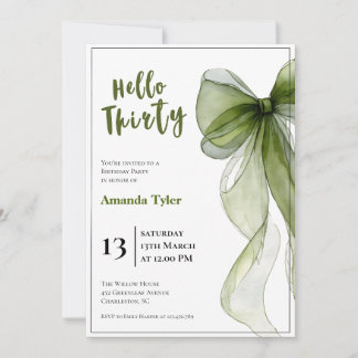 Sage Green Bow 30th Birthday Invitation Inbjudningar