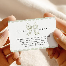 Sage Green Bow Baby Shower Books for Baby Card Tilläggskort