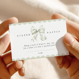 Sage Green Bow Baby Shower Diaper Raffle Card Tilläggskort