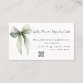 Sage Green Bow Baby Shower Registry Card Visitkort